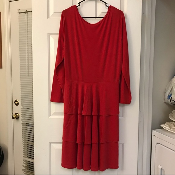 LuLaRoe Red Ruffle Long Sleeve Plus Size Dress - Picture 7 of 9